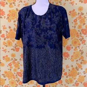 True Vintage 1990s Blue Crushed Velvet Paisley Top
